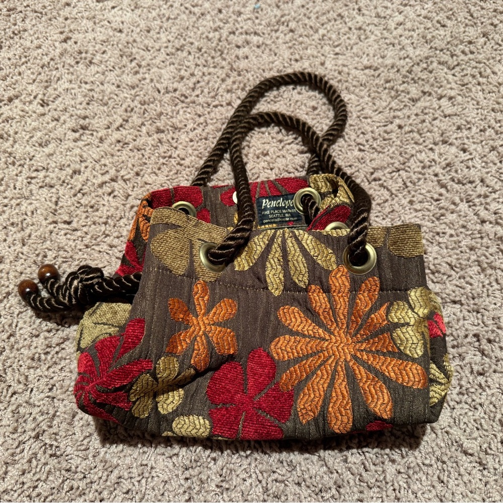 Floral Embroidered Shoulder Bag - Red, Orange, Green
